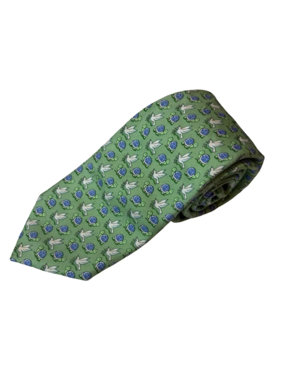 Vineyard Vines Martha’s Vineyard Turtle Dove Silk Tie Preppy Green
